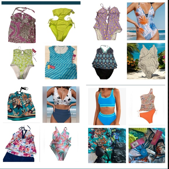 Swimsuits!! Huge Bundle of Colorful Swimwear Swimsuit Collection Sizes Med to XL - Picture 1 of 14